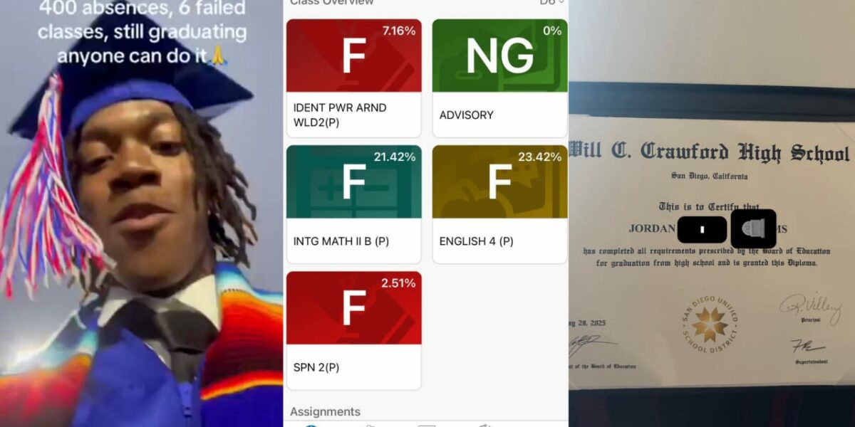 17-year-old celebrates after graduating with 6 Fs and 400 absences