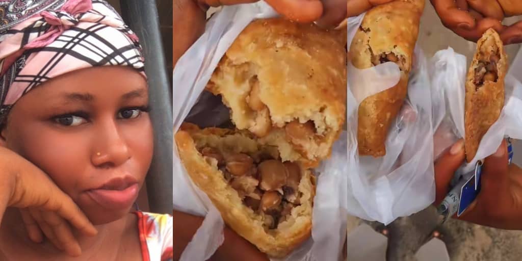 Lady shocked to find beans inside meat pie, mocks vendor