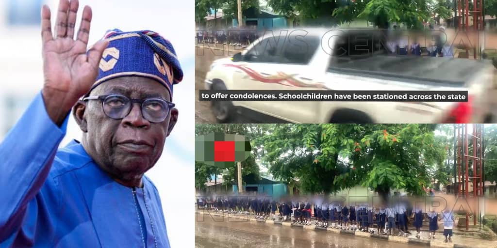 Makurdi students stand in heavy rain as cars splash water while welcoming Tinubu amid Benue attacks
