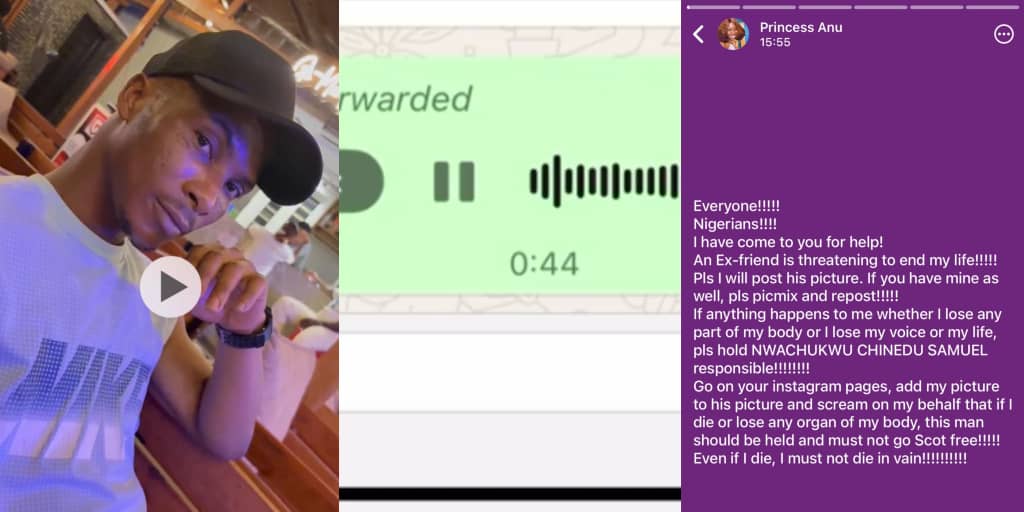 Lady cries out as ex-boyfriend vows to kill her and serve jail time, shares audio proof