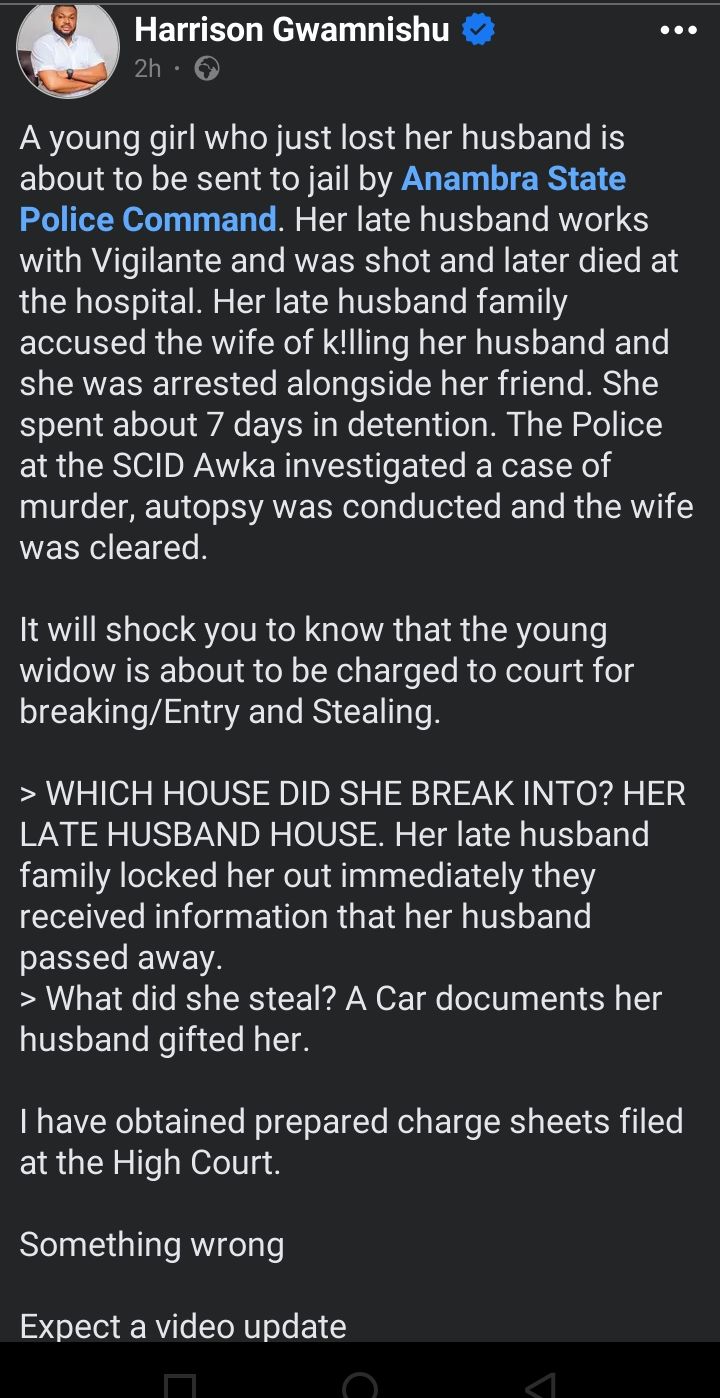 Harrison Gwamnishu's Facebook post 