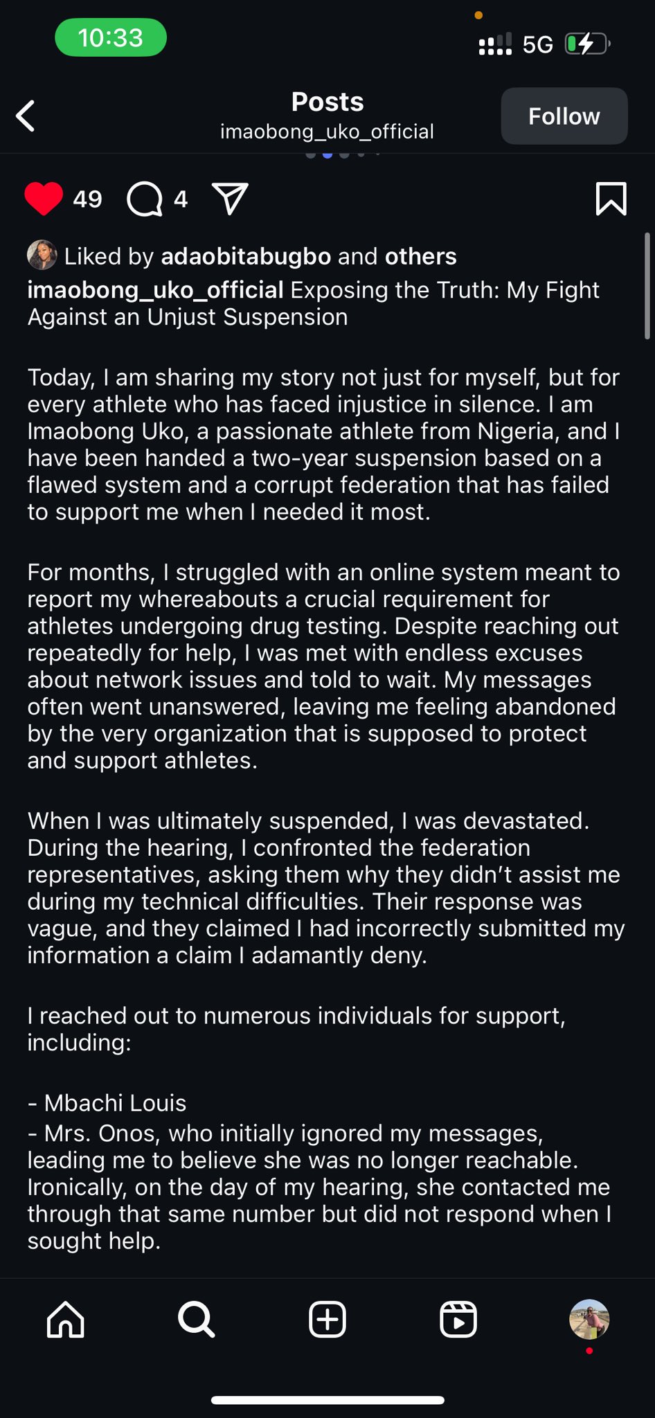 Nigerian Athlete Imaobong Uko alleges unjust suspension, faults AFN handling