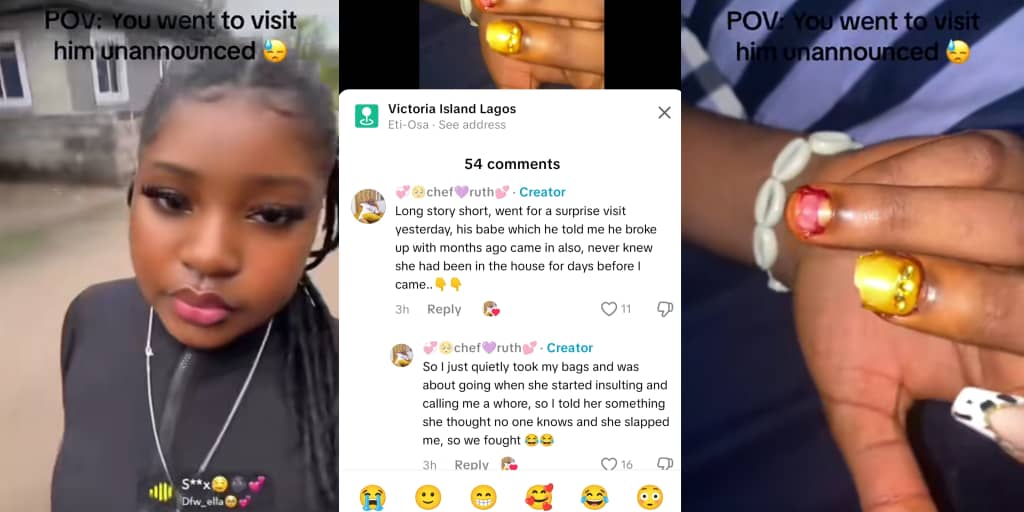 Lady gets beaten by boyfriend’s ex during surprise visit to his house