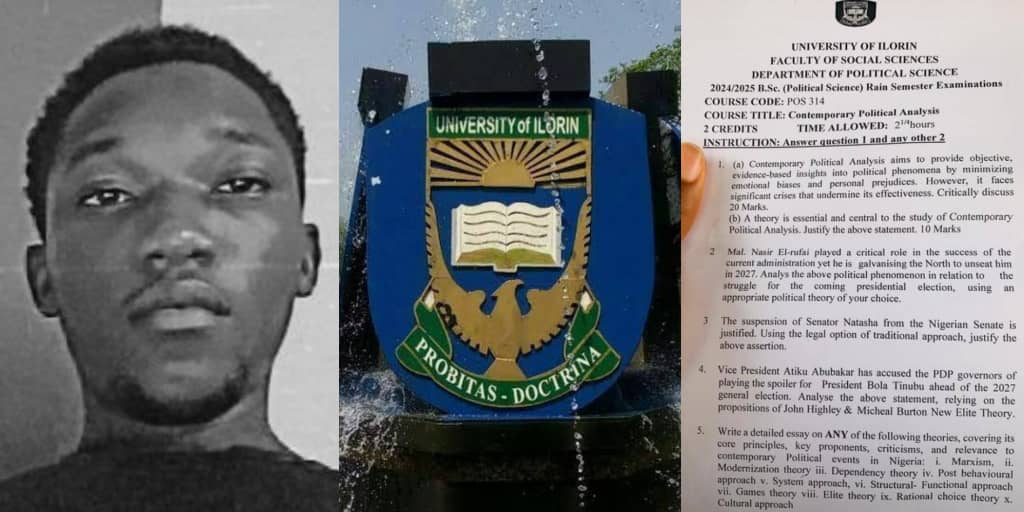 UNILORIN student protests exam questions on Nigerian politicians