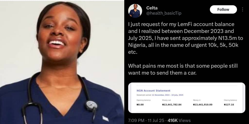 Abroad-based Nigerian shocked after finding out she sent ₦13.4m to Nigeria in 19 months