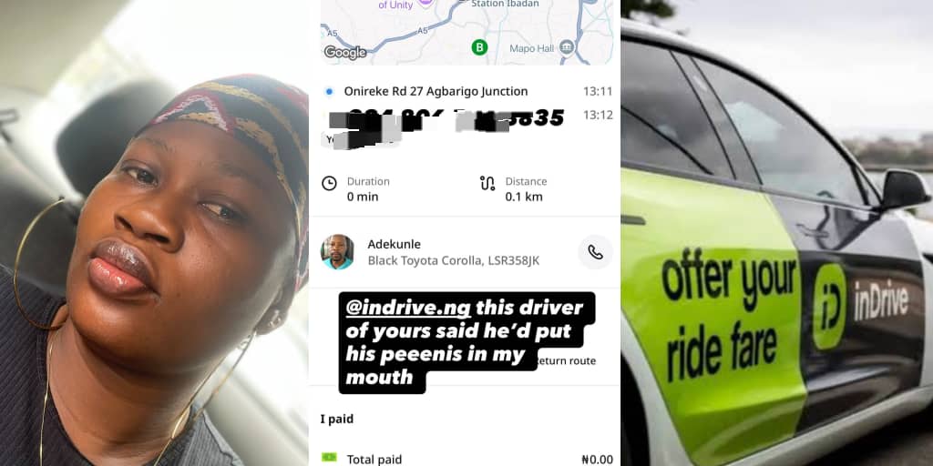 Lady cries out as inDrive driver she hired professes love, begs to put penis in her mouth