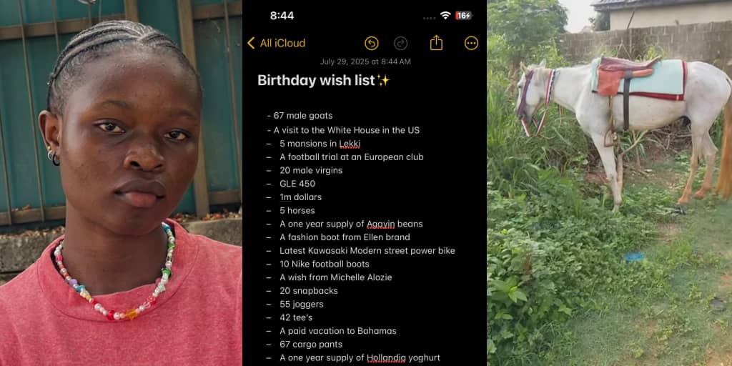 Lady breaks internet with birthday request for 20 male virgins, 67 goats