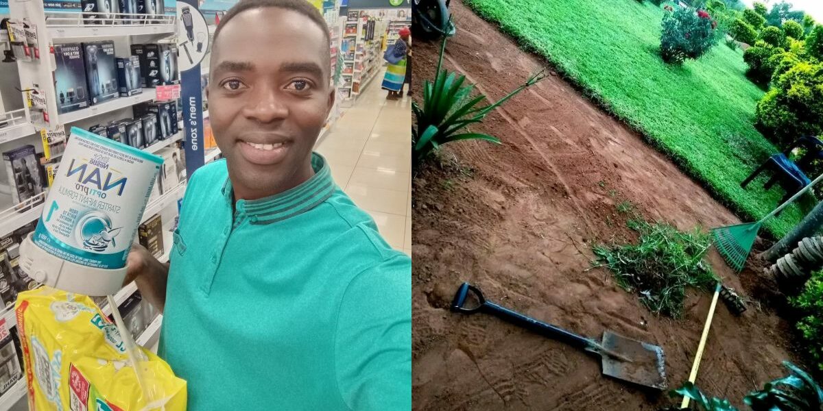 Man celebrates buying baby food with gardening job, praises supportive wife