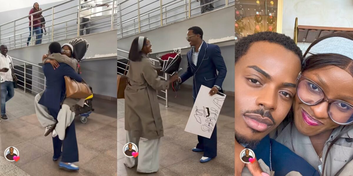 Adorable moment Enioluwa welcomes Tanzanian girlfriend to Nigeria