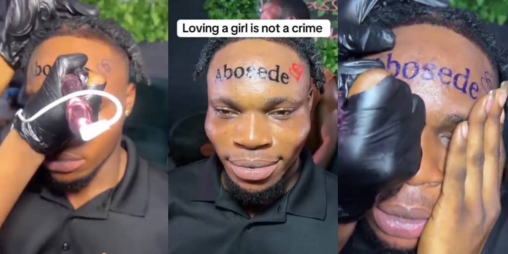 Man tattoos girlfriend’s name on forehead to celebrate childbirth