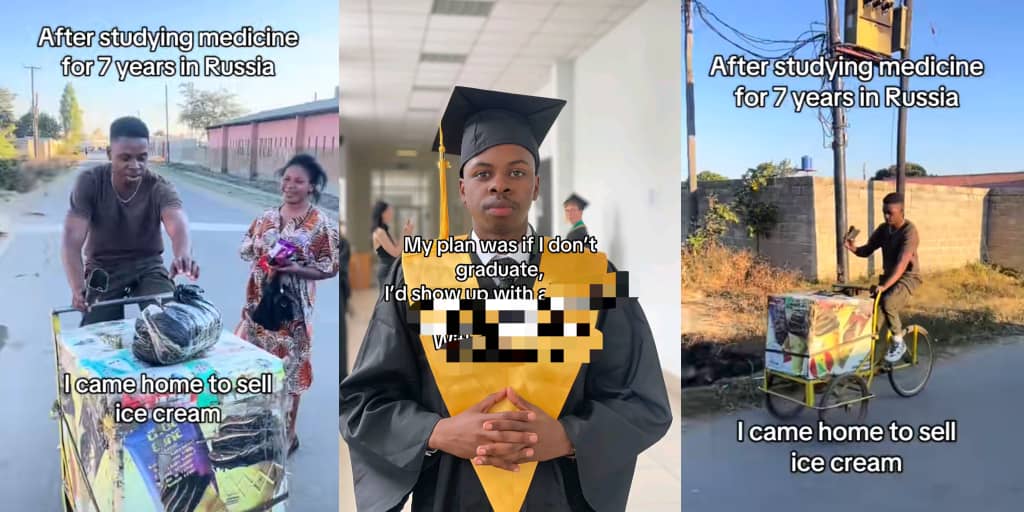 Man returns to Zambia after seven years studying medicine in Russia to sell ice cream