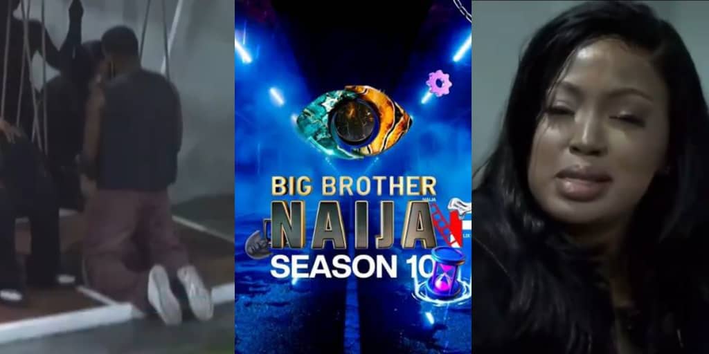 BBNaija S10: Bright kneels to apologize to Mide for dancing with another girl at the pool party