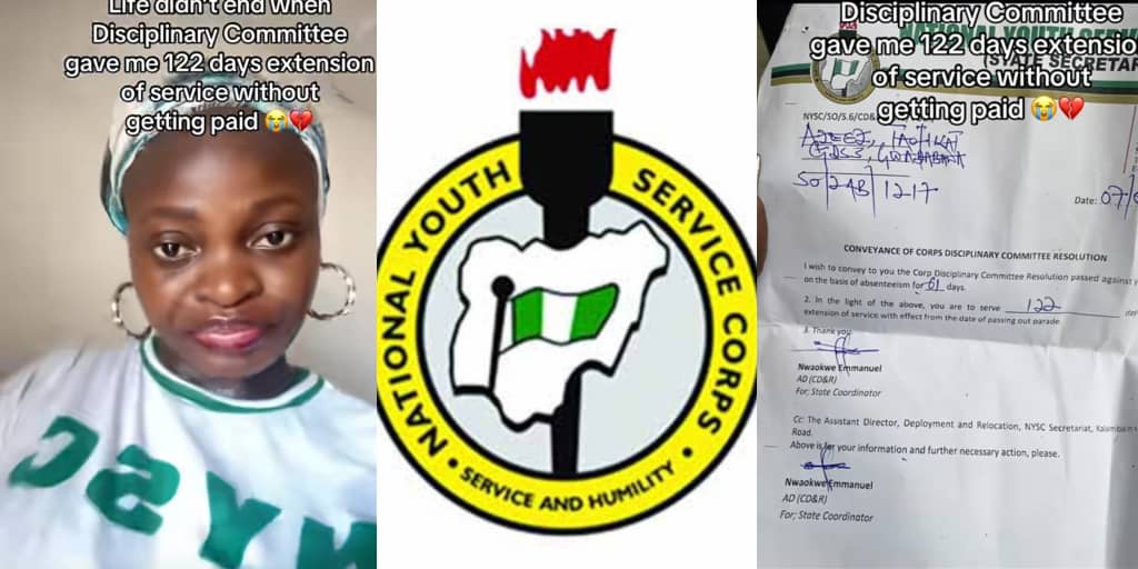 Corps member cries out as NYSC extends service for 122 days without pay