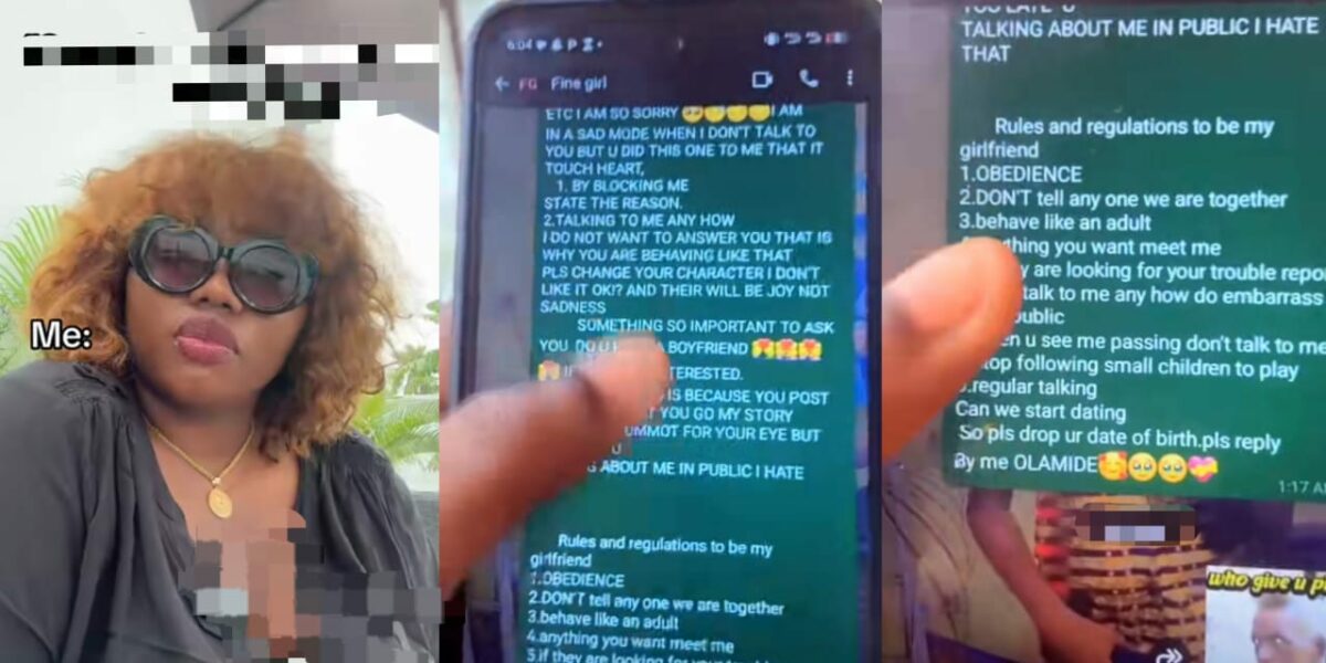 Lady shocked as brother sends 'rules and regulations' to girl as condition for dating him