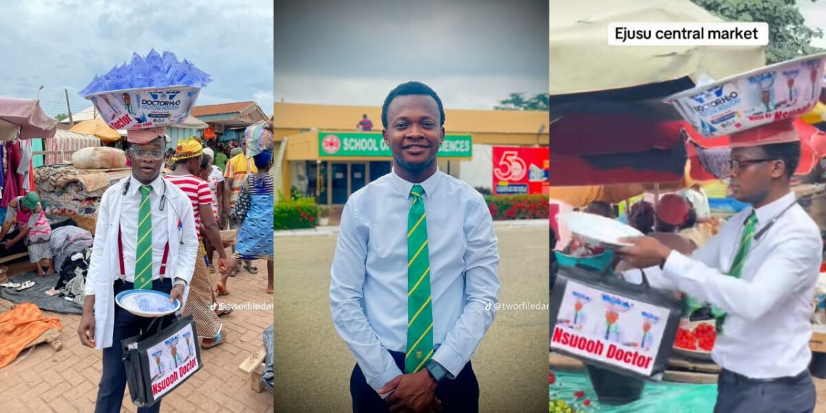 KNUST student hawks pure water in corporate wear to fund his education