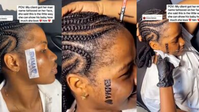 Lady gets permanent tattoo of boyfriend’s name on her face to prove love