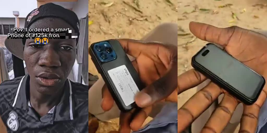 Man shocked as phone ordered online for ₦125k turns out to be miniature
