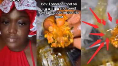 Lady discovers syringe needle in food from delivery app