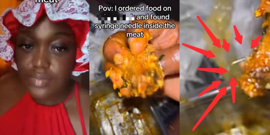 Lady discovers syringe needle in food from delivery app