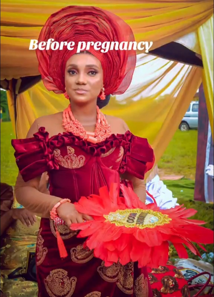 Buzz as lady shares pregnancy transformation