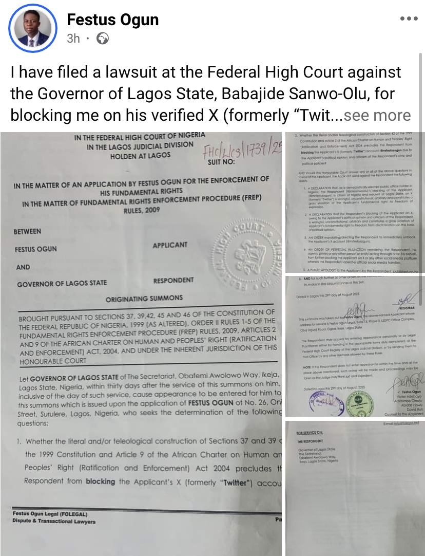 EndSARS: Lawyer sues Sanwo-Olu for blocking him on X