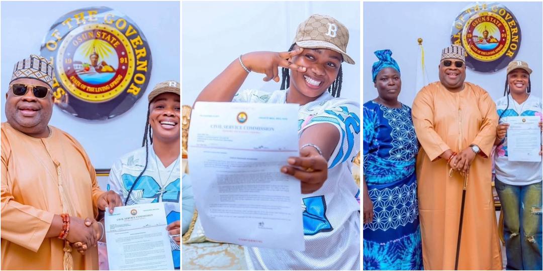 Gov. Adeleke hands appointment letter to puff-puff seller