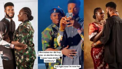 Man jubilates as he engages female soldier who punished him