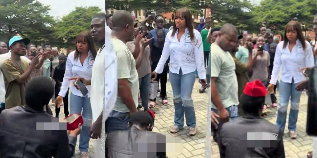 Drama as lady rejects plumber boyfriend’s proposal on sign-out day despite sponsoring her through school