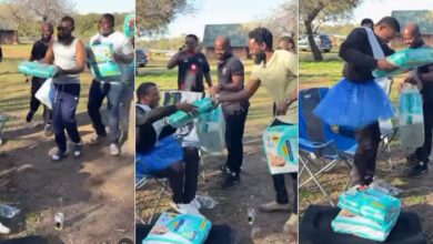 Moment group of men throw baby shower for their expectant friend
