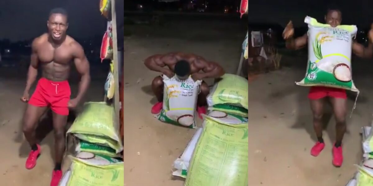Man vows to lift 6 big bags of rice with his teeth, sparks online reactions