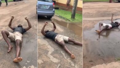 Man rolls excitedly as wife finally welcomes baby