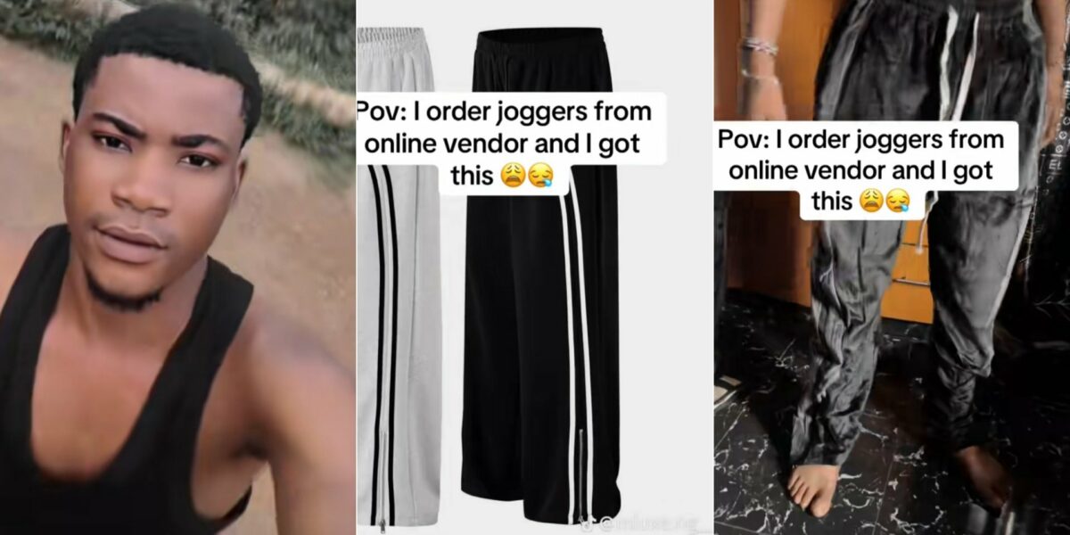 Man rants as he flaunts joggers he received from online vendor