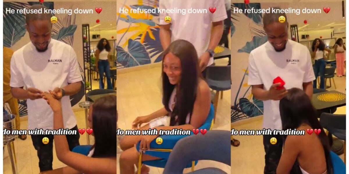 Another man proposes to his girlfriend in public without kneeling