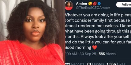 Don’t put family first in your life, mine almost rendered me useless – Lady
