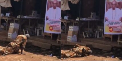 Photos of elderly man prostrating before Olubadan Ladoja’s banner trends online