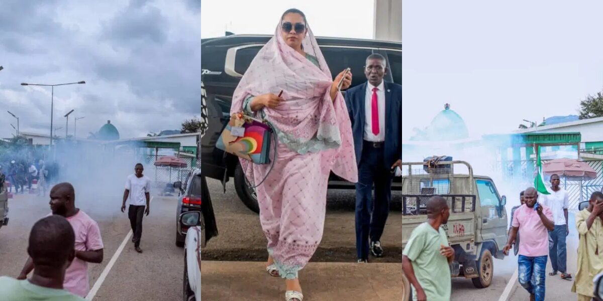 Drama at NASS gate as security agents tear-gassed senator Natasha’s supporters (pictures)