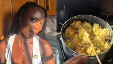 "See fine girl's spaghetti" - Man in shock as girlfriend cooks for him