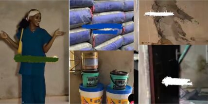 Lady rents apartment in Lagos, buys bag of cement, paints to renovate it