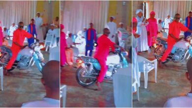Drama as man buys new Okada, rides it into church during service