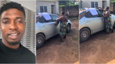 "I don tire" - Man cries out as mother turns his car into a clothesline