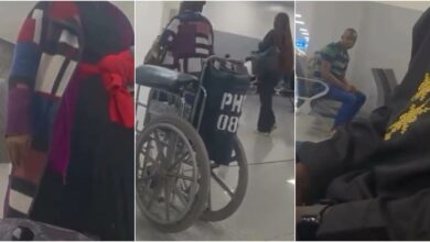 Drama at Lagos Airport as lady begs strangers to carry her hand luggage