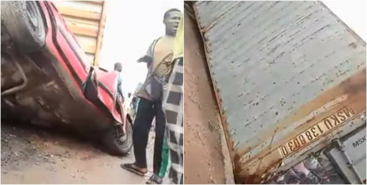 Driver loses life as 40ft container falls on his car in Oyo