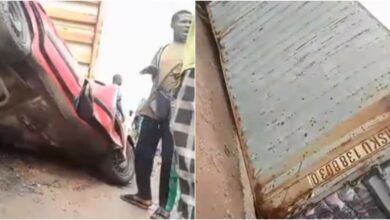 Driver loses life as 40ft container falls on his car in Oyo