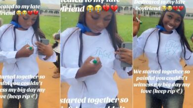 Lady honors late boyfriend by signing his name on her university sign-out shirt in touching tribute