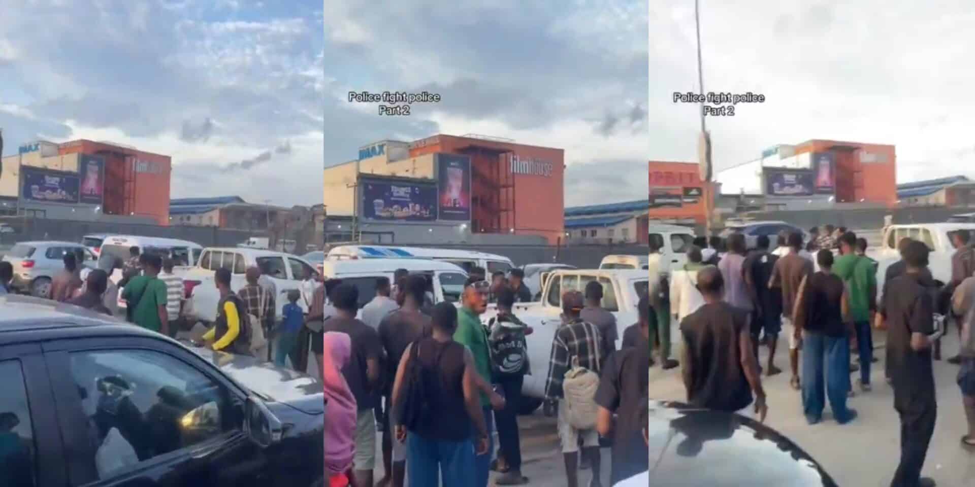 Two police officers caught fighting on the busy street of Lagos