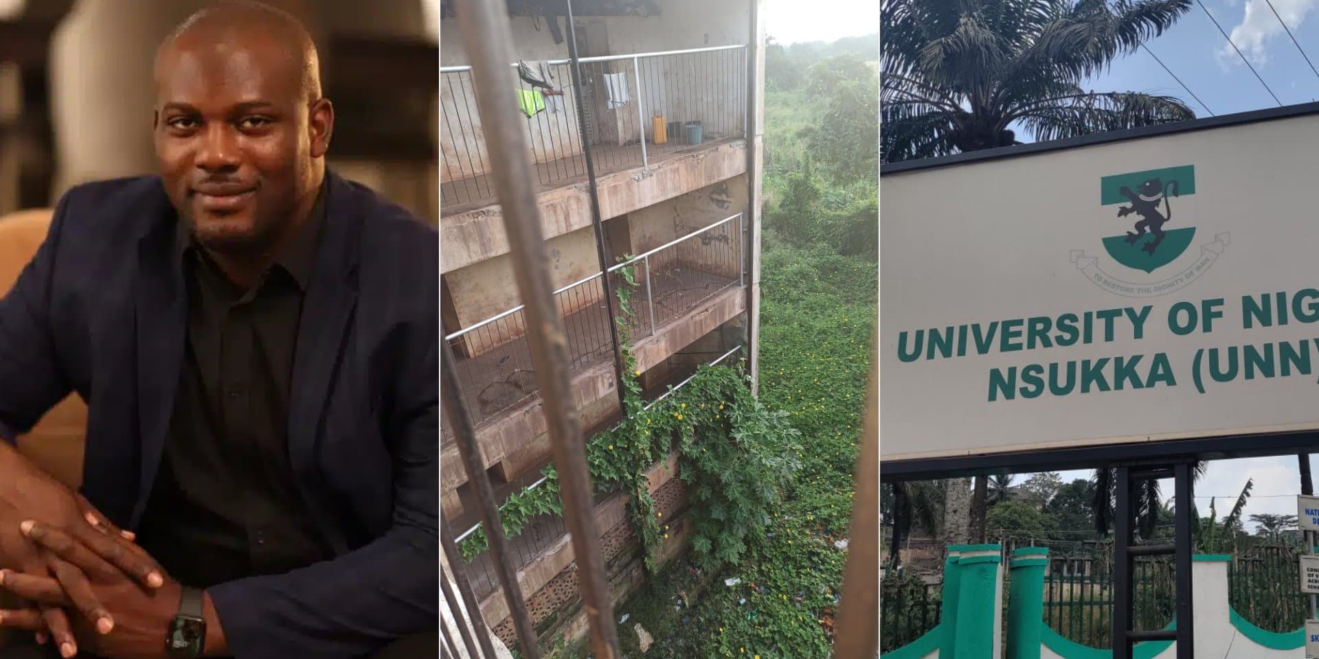 Alex Onyia shares shocking photo of UNN male hostel, condemns poor infrastructure