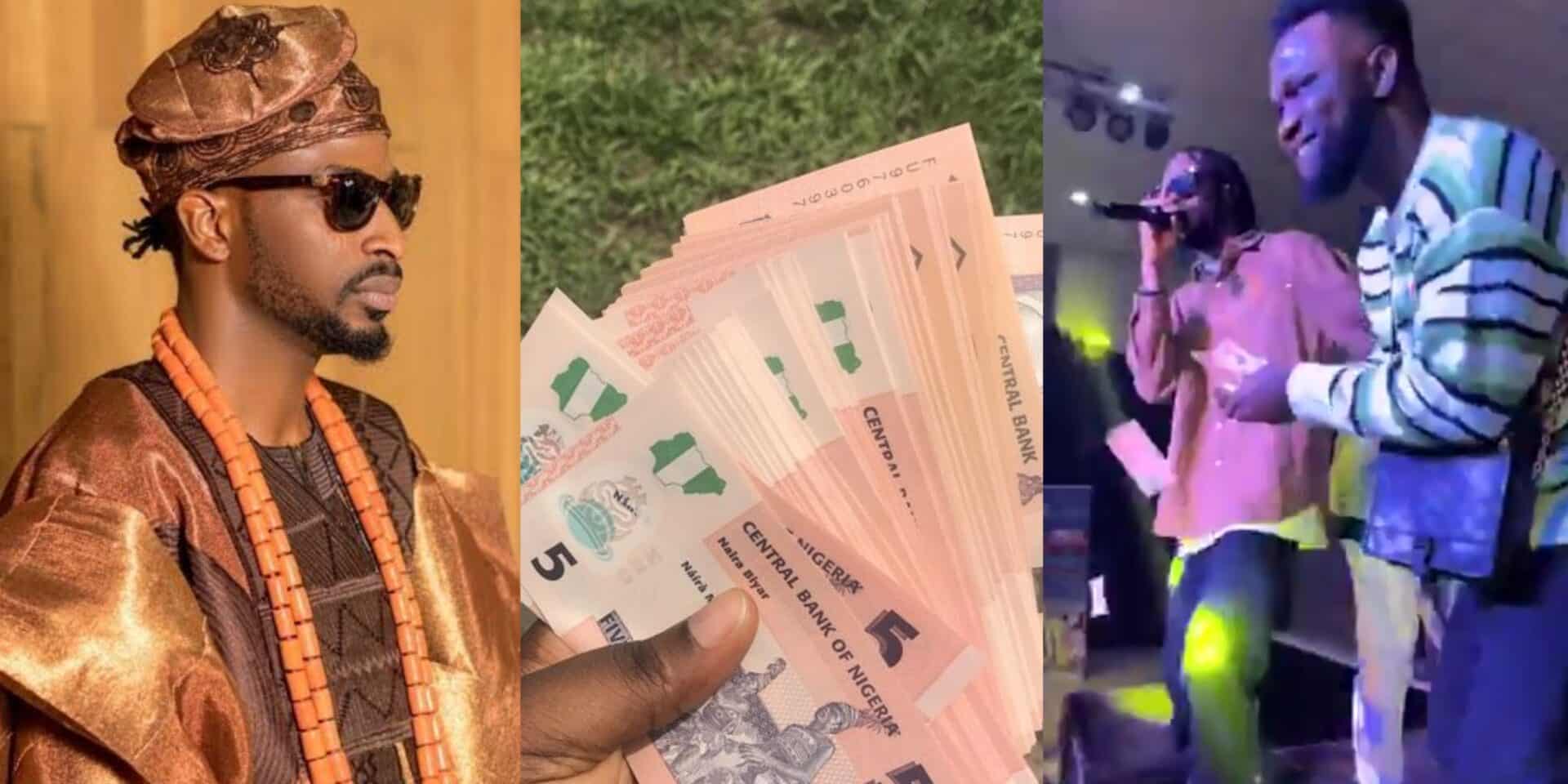 Man sprays 9ice with ₦5 notes at an event