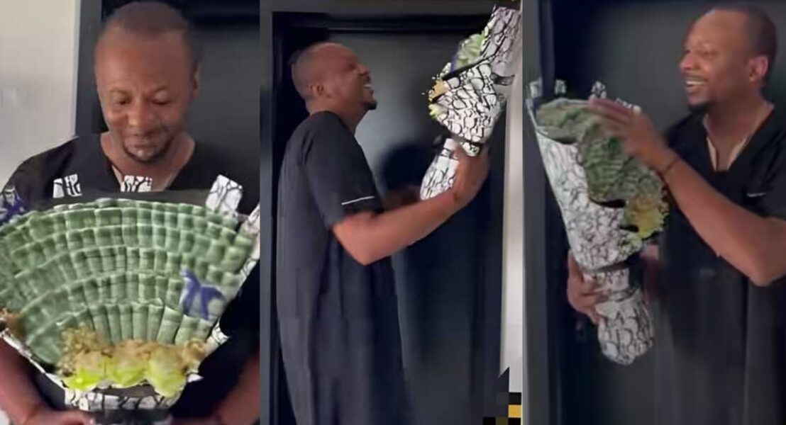 Man dances like a child after sister surprises him with birthday money bouquet