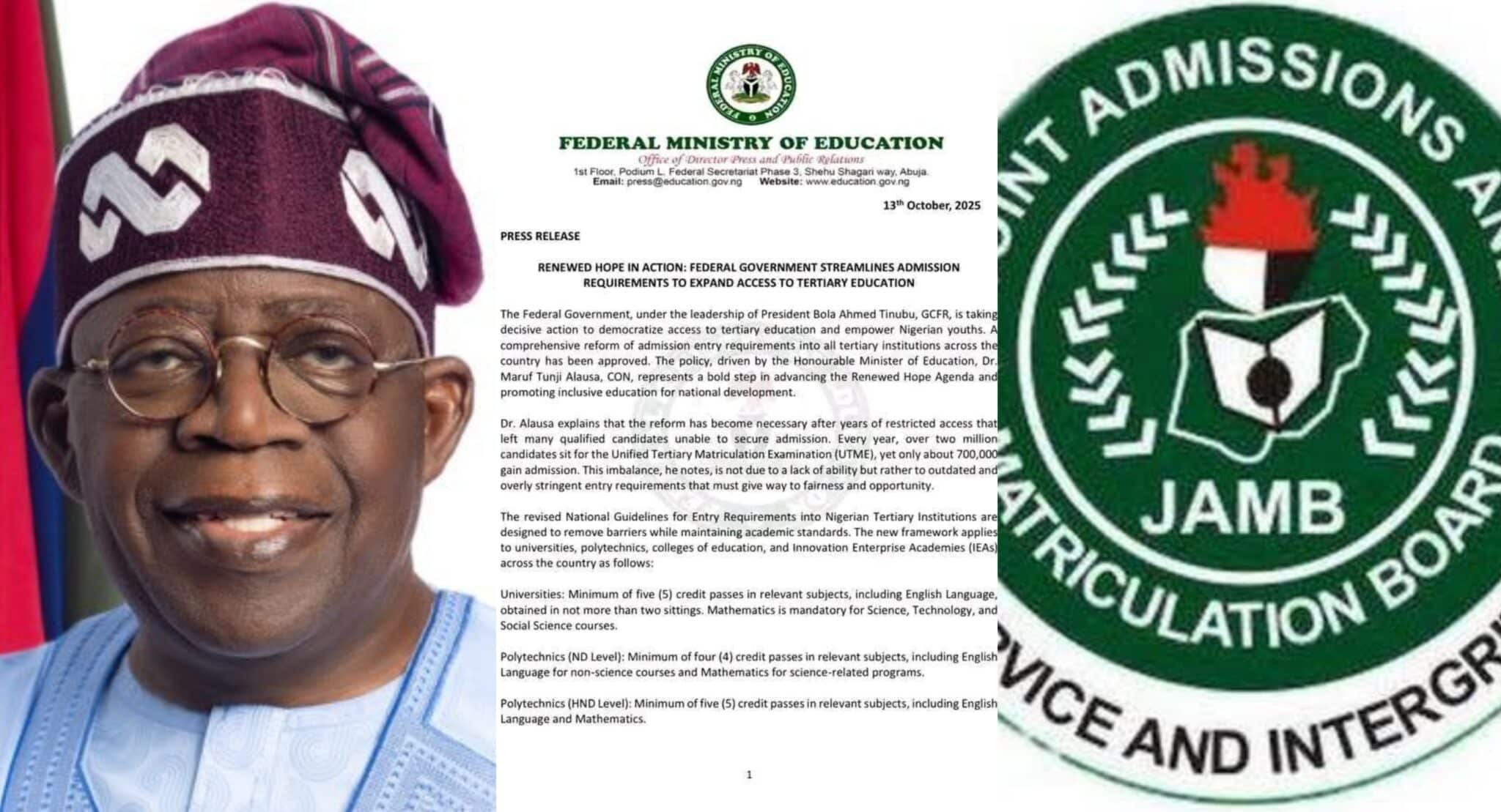 JAMB no longer mandatory for tertiary institutions as FG announces new admission policy