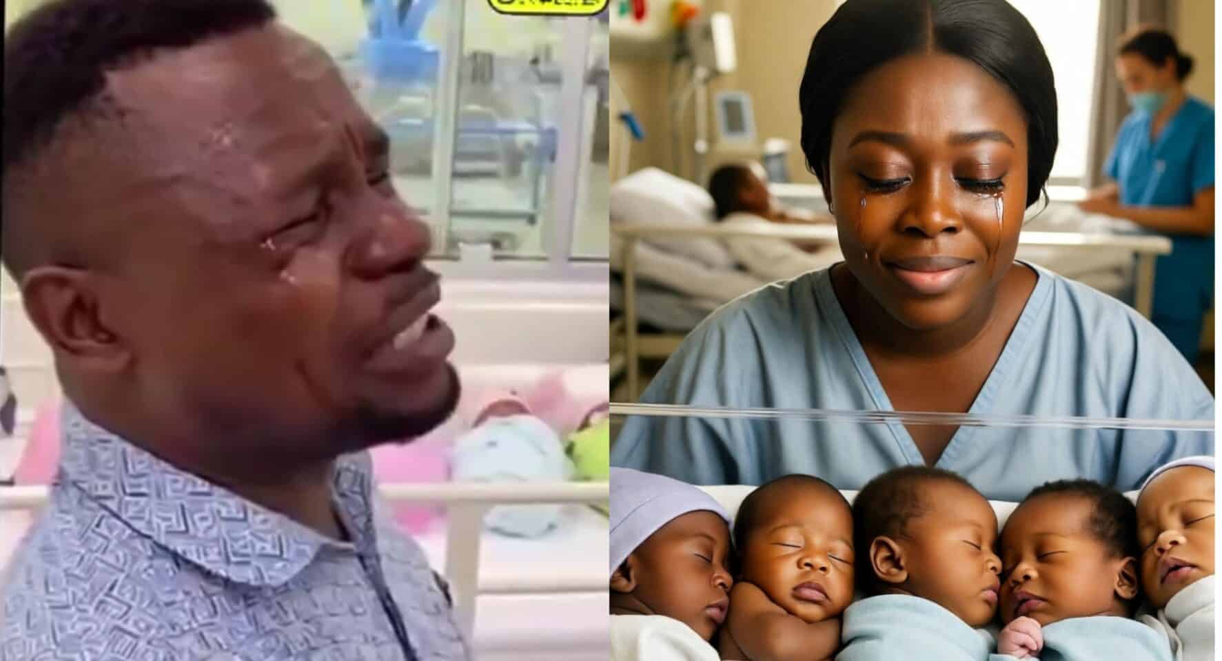 Man breaks down in tears as wife gives birth to 6 children at once